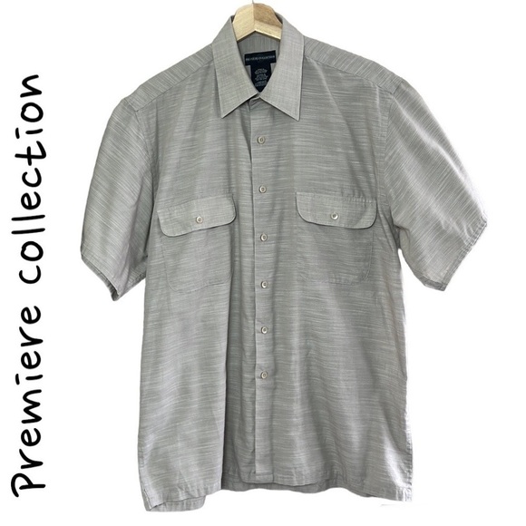 Premiere Collection Light Gray Chambray Short Sleeve Shirt Size M - Picture 1 of 12